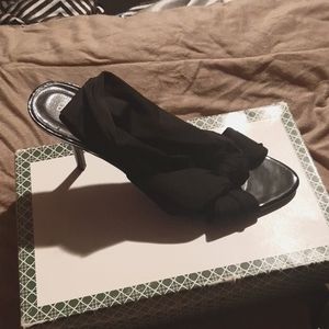 Slightly worn Black, stretch slingback shoes.